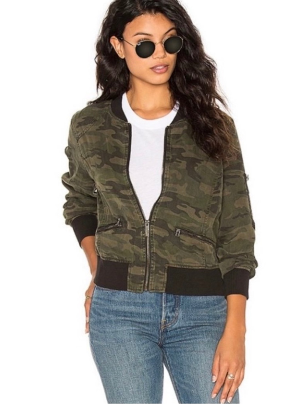 Sanctuary Green Camouflage Bomber Jacket